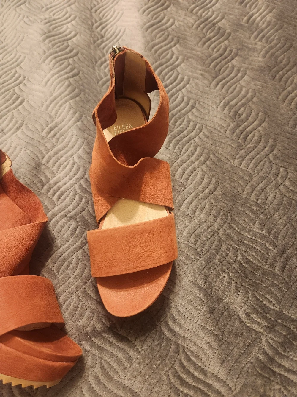 Eileen Fisher - Womens Leather Platform Wedge Sandals in Rust Orange
